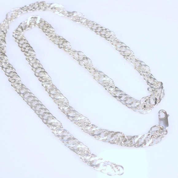 Like New Sterling Silver wavy double links Chain Necklace 24" 7.5mm - Picture 1 of 4